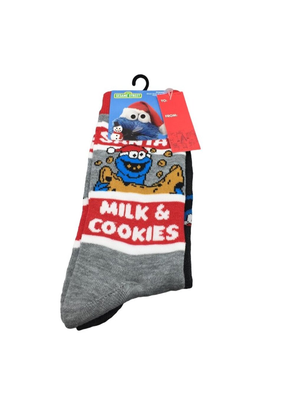 Cookie Monster Men's Crew Christmas Milk & Cookies 2 Pairs Socks 6 1/2-12